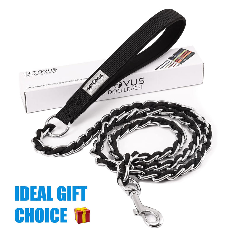 Chain Dog Leash Chew Proof Metal Leash for Medium Large Dogs, Chain Link Dog Leash Anti Chew 5.2FT / 4FT Strong Anti Bite Dog Leash Comfortable Soft Padded Handle Black, Orange, Blue 5.2FT(medium& large dogs） - BeesActive Australia