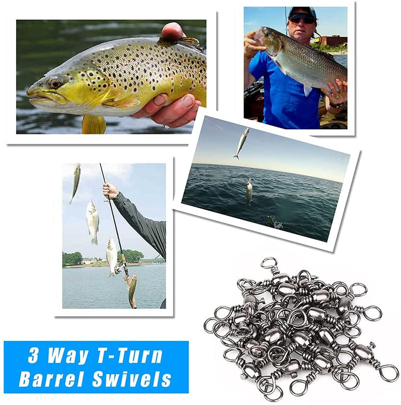 JOGFFDE 3 Way Cross-Line Barrel Swivels Kit - 130PCS T-Turn Crossline Swivels Fishing Line Connector Copper Fishing Swivels Fishing Accressories - BeesActive Australia