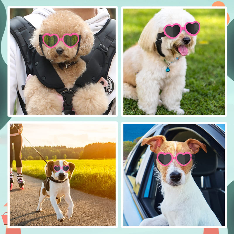Lewondr Small Dog Sunglasses UV Protection Goggles Eye Wear Protection with Adjustable Strap Doggy Heart Shape Anti-Fog Sunglasses for Pet Dogs Sun Glasses Doggie Windproof Glasses Pink - BeesActive Australia