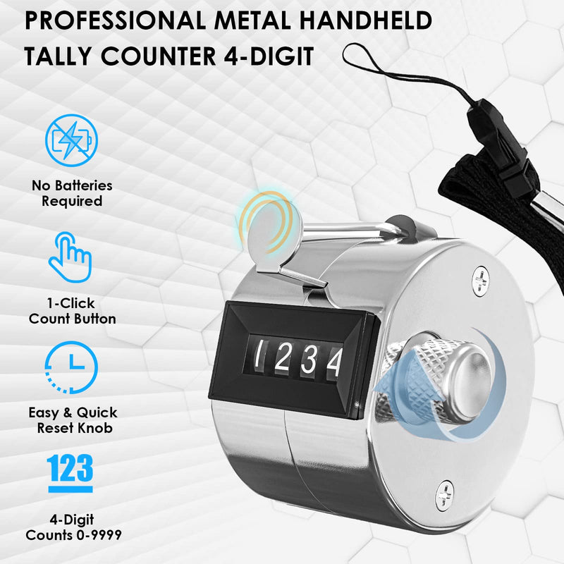 KTRIO Metal Handheld Tally Counter 4-Digit Number Count Clicker Counter, Hand Mechanical Counters Clickers Pitch Counter for Coaching, Knitting, People, Lap, Fishing, Golf and Row, 2 x 1.85 in, Silver A-1 Pack - BeesActive Australia