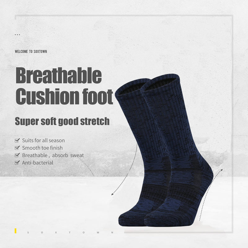 Sox Town Moisture Wicking Breathable Performance Combed Cotton Cushion Crew Socks Men 6 Pack Shoe Size: 6-12 Navy Blue - BeesActive Australia