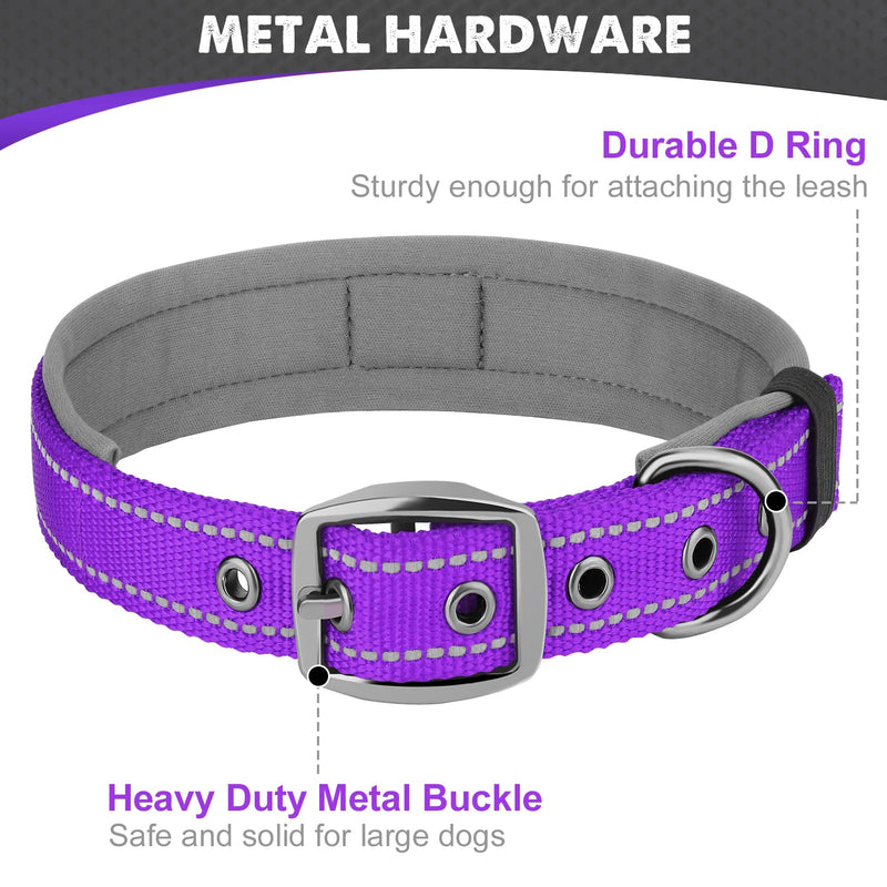 Joytale Neoprene Padded Dog Collar, 11 Colors, Reflective Wide Pet Collars with Durable Metal Belt Buckle, Adjustable Heavy Duty Nylon Dog Collar for Small Medium Large Extra Large Dogs Large (Pack of 1) Purple - BeesActive Australia