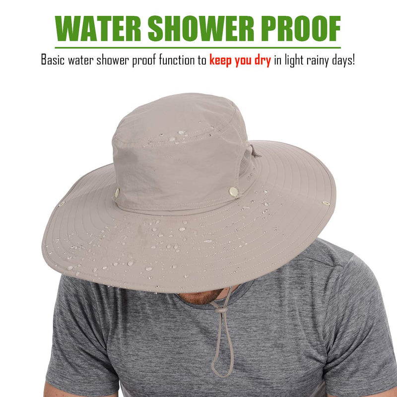 [AUSTRALIA] - USHAKE Super Wide Brim Fishing Sun Hat Water Resistant Bucket Hat for Men or Women Khaki 