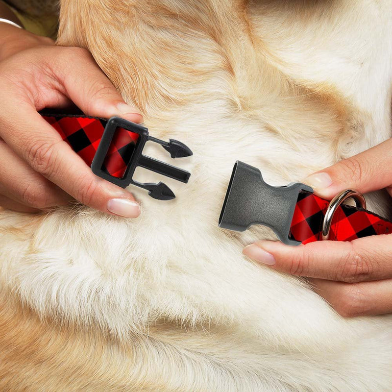 Buckle-Down Dog Collar Plastic Clip Diagonal Buffalo Plaid Black Red Available in Adjustable Sizes for Small Medium Large Dogs 1" Wide - Fits 15-26" Neck - Large - BeesActive Australia