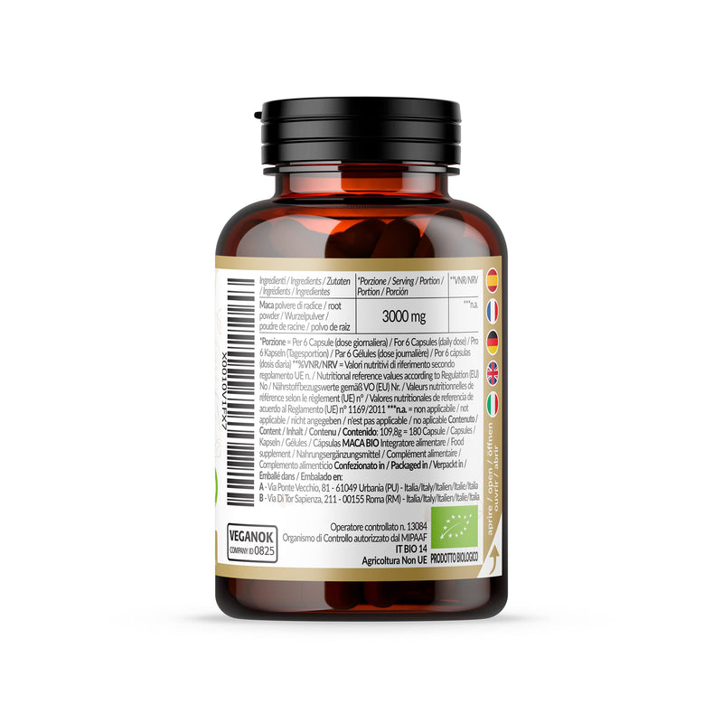 Organic Maca Capsules, 500mg - 180 Capsules. Gelatinised, Natural and Pure, from Organic Peruvian Maca Root. Vegetarian and Vegan Friendly. NaturaleBio - BeesActive Australia
