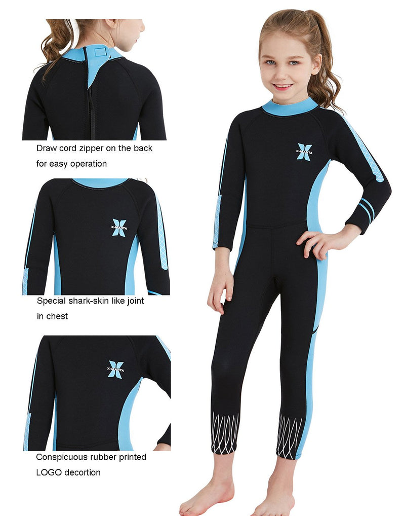 DIVE & SAIL Kids 2.5mm Wetsuit Long Sleeve One Piece UV Protection Thermal Swimsuit Black-1 Small - BeesActive Australia