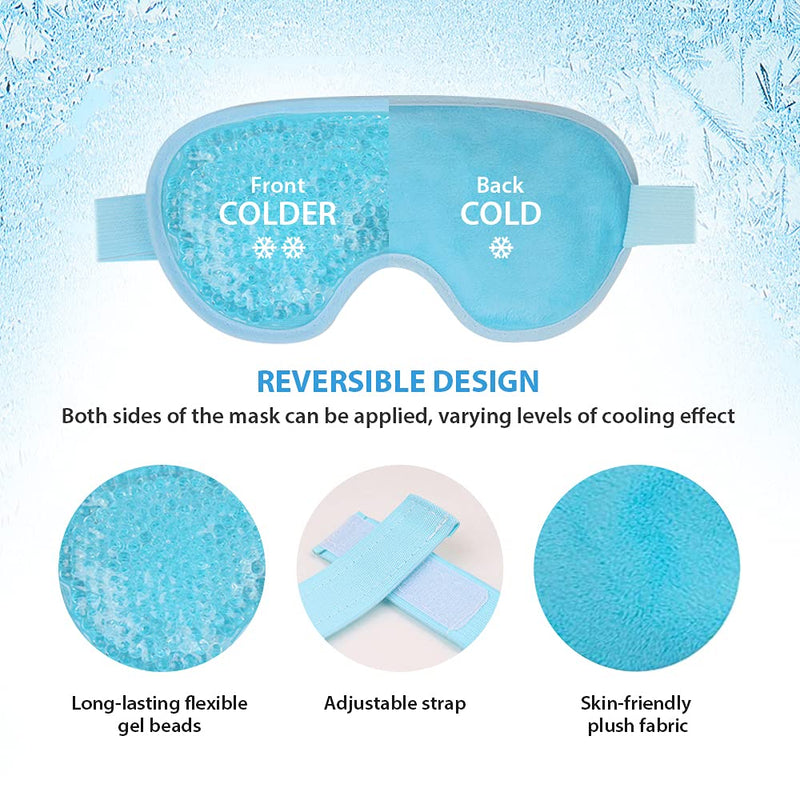 NEWGO Cooling Eye Mask Reusable Gel Eye Mask for Puffy Eyes, Ice Eye Mask Cold Eye Mask Frozen with Plush Backing for Headache, Migraine, Stress Relief - Blue - BeesActive Australia