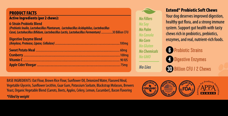 Extend® Probiotics for Senior Dogs - Digestive Health, Immune, Allergy & Skin Support - Reduce Gastric Distress, Bloating, Constipation, Diarrhea - Natural, Clinically-Proven, Made in USA - BeesActive Australia