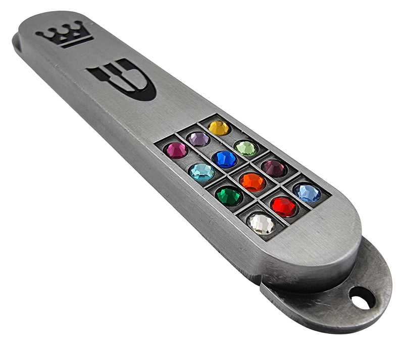 TALISMAN4U Pewter MEZUZAH Case with Scroll 12 Tribes of Israel Hoshen Design Jewish Torah Crown Judaica Protection Door Mezuza 3.5 Inch - BeesActive Australia