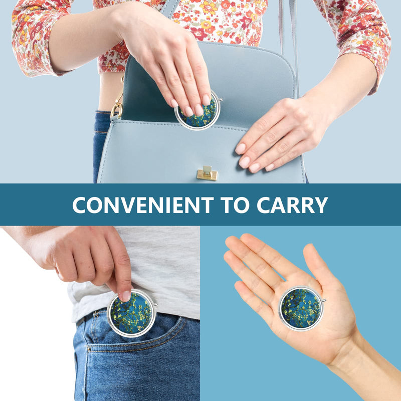 Pill Box 3 Compartment Medicine Pill Case,Portable Pill Box for Pocket or Purse Pill Box Decorative Metal Medicine Vitamin Organizer Unique Gift(Van Gogh Almond Blossom) 1 Piece 1-van Gogh Almond Blossom - BeesActive Australia