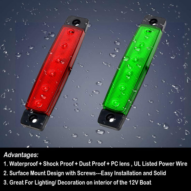 Shangyuan Boat Navigation Lights, Stern Lights for Boats, Marine Led Strip Lights for Boat Lights Bow and Stern, Navigation Lights for Boats Led, Kayak Lights, DC 12V 2PCS (Red and Green) Red and Green - BeesActive Australia