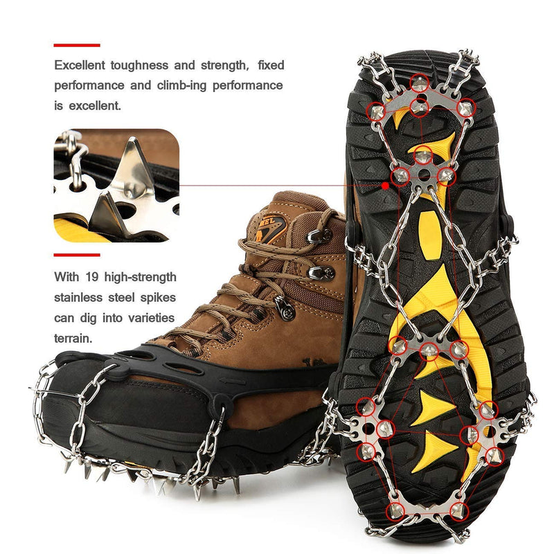 Wirezoll Crampons, Stainless Steel Ice Traction Cleats for Snow Boots and Shoes, Safe Protect Grips for Hiking Fishing Walking Mountaineering etc. Black Large - BeesActive Australia