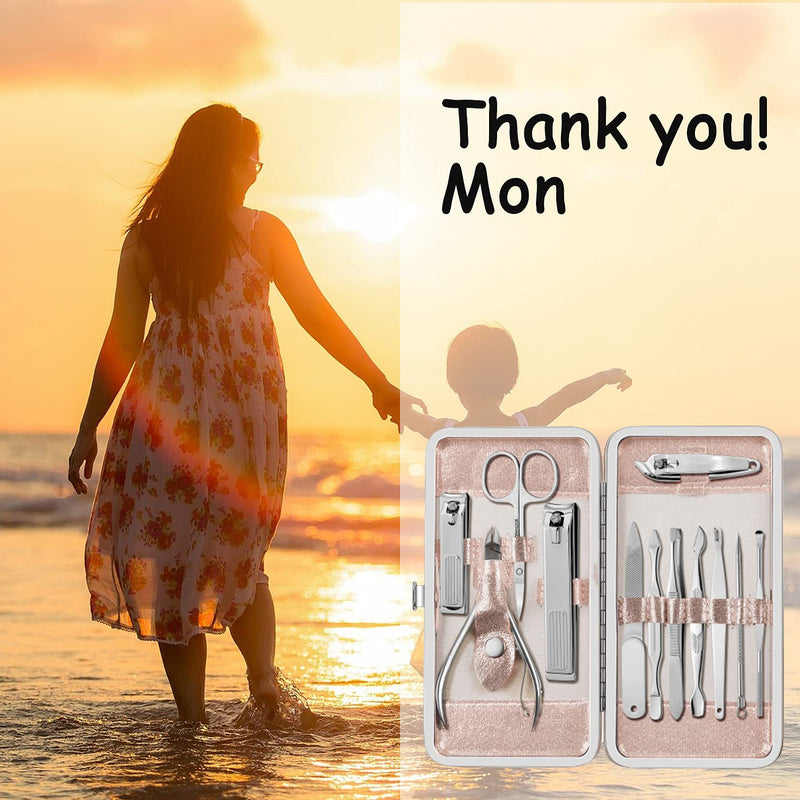 Manicure Kit, FAMILIFE Professional Manicure Set for Women 12pcs Nail Clippers Kit with Portable Rose Gold Color Travel Case A-Rose Gold - BeesActive Australia