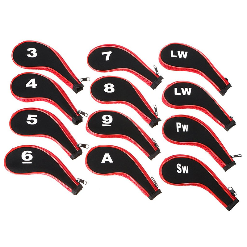 Hipiwe Number Print Golf Club Irons Covers Neoprene Zippered Driver Head Cover with Long Neck-Set of 12 Red - BeesActive Australia