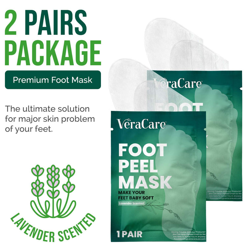 VeraCare Foot Peel Mask - 2 Pairs of Foot Mask for Cracked Heels, Calluses, Dry Toes & Feet - Natural Moisturizing & Exfoliating Mask for Baby Soft Feet (Lavender) Lavender - BeesActive Australia