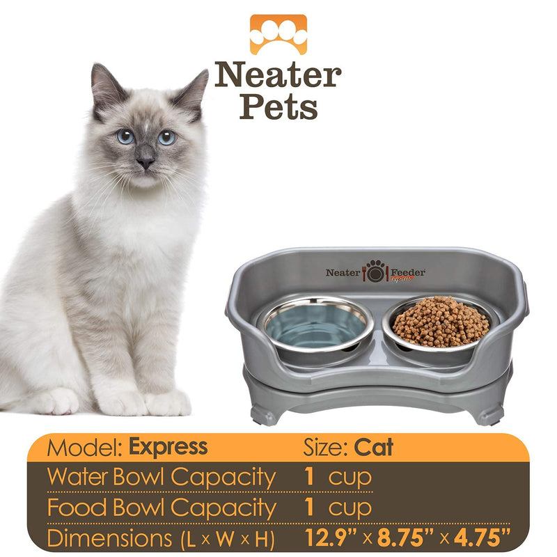 Neater Feeder Express Elevated Cat Bowls - Raised Pet Dish - Stainless Steel Food and Water Bowls for Cats Gunmetal - BeesActive Australia