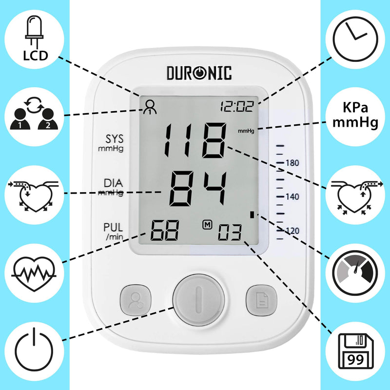 Duronic Blood Pressure Monitor Automatic Electric Upper Arm Machine BPM200 | Professional & Home Use | Medically Certified | Large Digital LCD Display | 1 or 2 User | 99 Record Memory | 22cm-36cm Cuff - BeesActive Australia