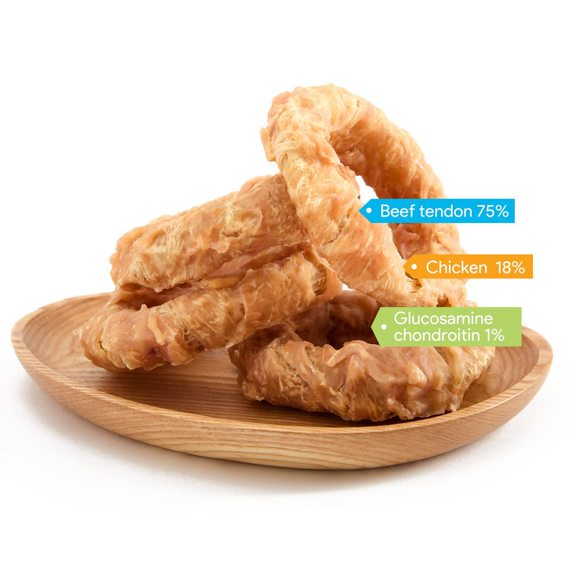 Jungle Calling Beef Tendons for Adult Dogs, Chicken Wrapped Tendons Dog Chews Long Lasting Hip and Joint Supplement for Dogs with Glucosamine (Ring) - BeesActive Australia