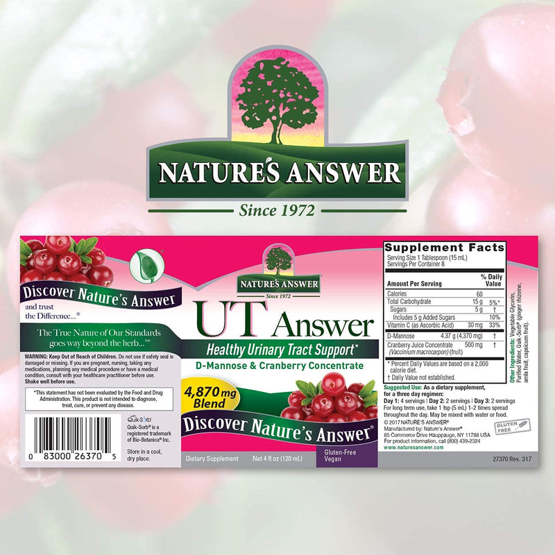 Nature Answer UT Answer Cranberry Flavor, 4 Fluid Ounce | Promotes Urinary Tract Support | Healthy Bladder Function | Natural Detoxifier - BeesActive Australia