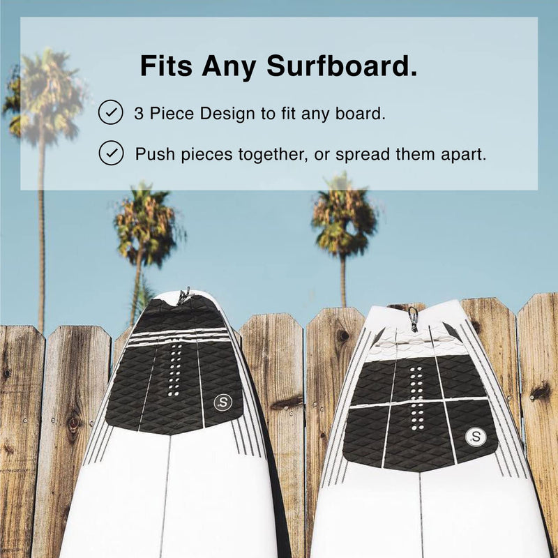 Sympl Surfboard Traction Pad  3 Piece Deck Pad for Surfing, Skimboarding  Maximum Grip  3M Adhesive  Fits Surfboards, Skimboard, Longboard, Fish [Black[ - BeesActive Australia
