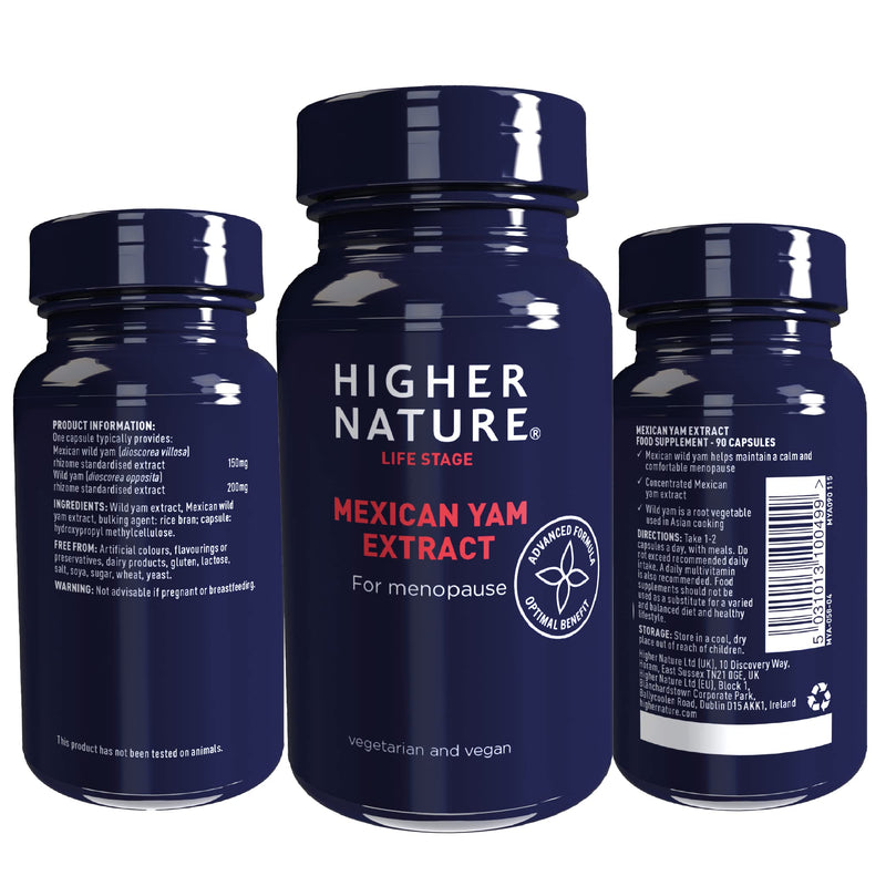 Higher Nature - Mexican Yam Extract - for Menopause - Vegetarian & Vegan - 90 Capsules - BeesActive Australia