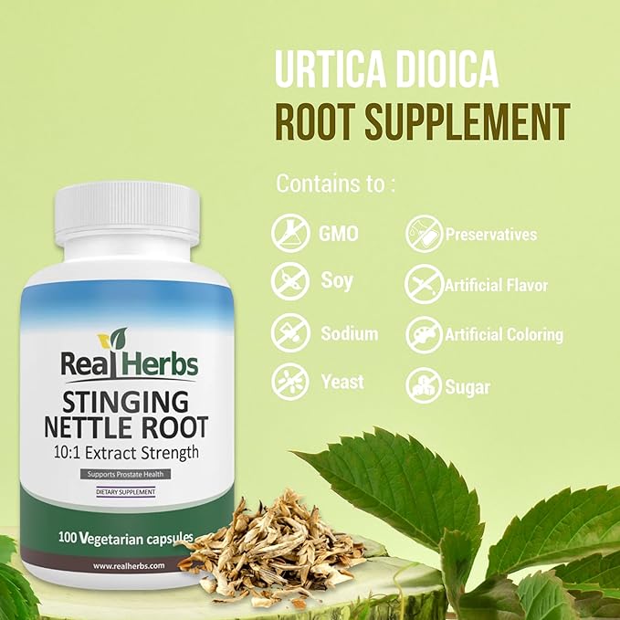 Real Herbs Stinging Nettle Root - 750mg - 100 Vegetarian Capsules - Made in the USA - Directly from Japan - BeesActive Australia