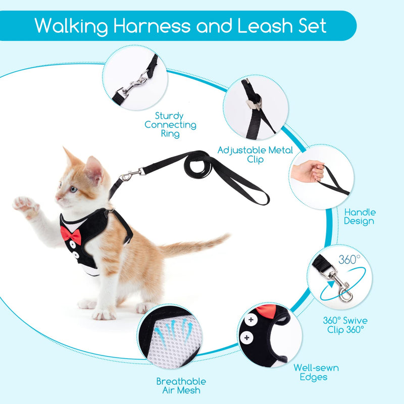 Small Dog Harness, Nobleza Cat Leash and Harness Set with Cute Bowtie & Adjustable Metal Clip, Breathable Air Mesh Walking Harness for Puppies, Kitties, Small Dogs, Cats M (Chest Girth: 14.9-18.1") - BeesActive Australia