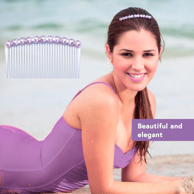 MARY LAVENDER Side Hair Comb with Pearls Rhinestone for Women Hold Bangs Hair Twist Comb French Twist Hair Pin Clips Hair Accessories Decorative Comb for Women Kids Girls 5pcs - BeesActive Australia