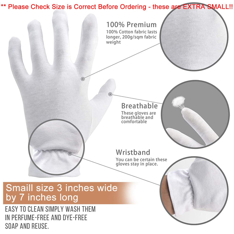 Extra Small (Please check size before Ordering) Moisturizing Gloves OverNight Bedtime Cotton | Cosmetic Inspection Premium Cloth Quality | Eczema Dry Sensitive Irritated Skin Spa Therapy Wristband Extra Small - BeesActive Australia
