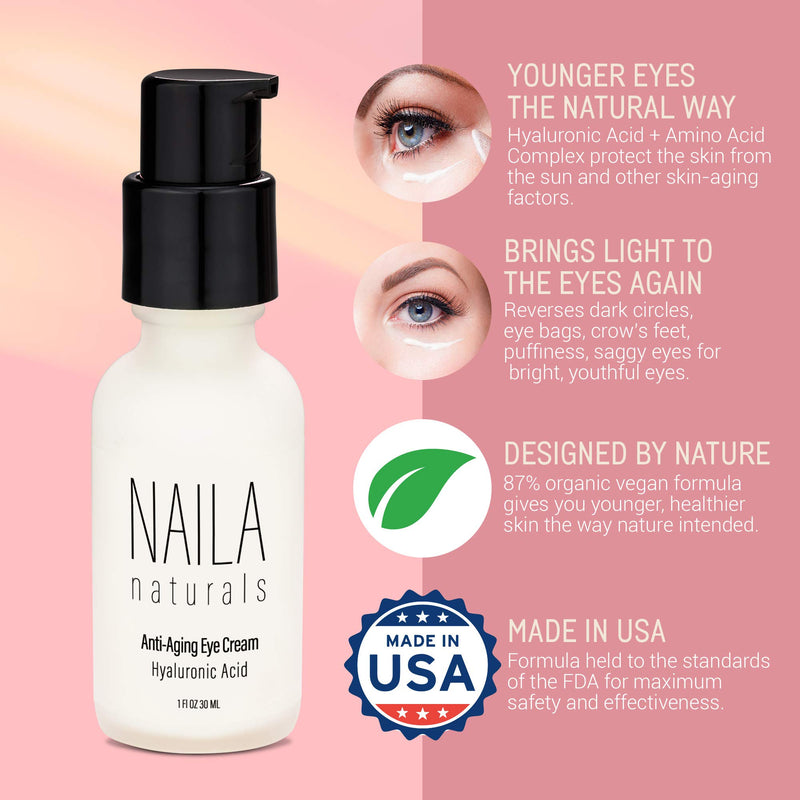 Naila Naturals Anti Aging Eye Cream - Eye Firming Cream And Anti Wrinkle Eye Cream - For Fine Lines, Dark Circles, Puffiness, Bags - ORGANIC Ingredients- Made in USA - BeesActive Australia