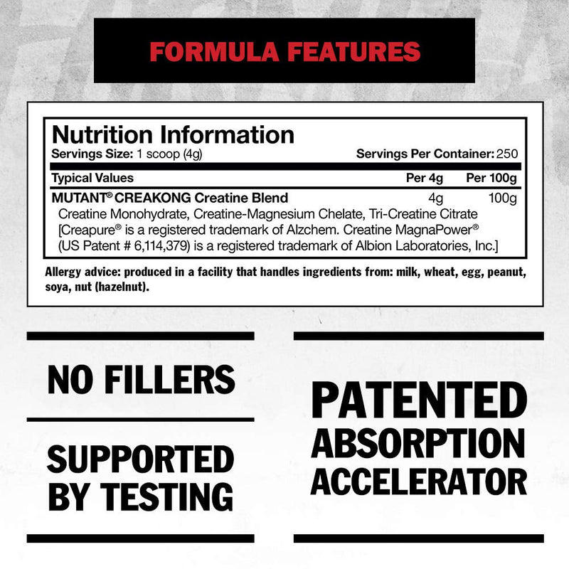MUTANT CREAKONG, Creatine Supplement and Workout Boost Absorption Accelerator with No Fillers, 300g (0.66 lb) - BeesActive Australia