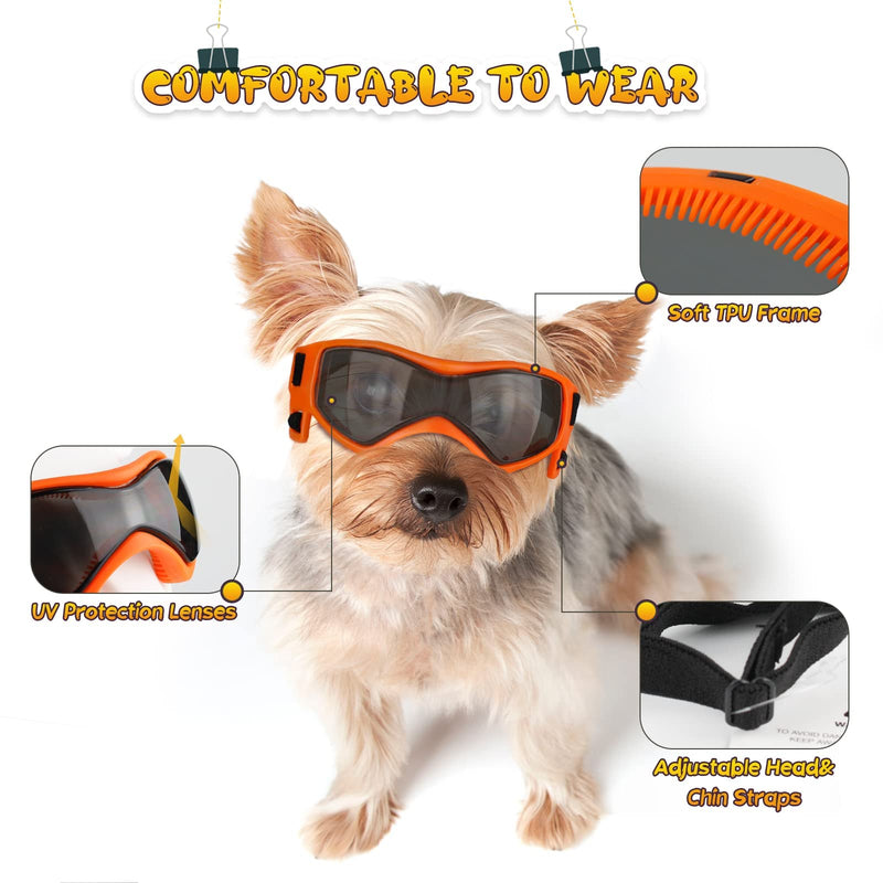 PETLESO Dog Goggles Small Breed, Easy Wear Small Dog Sunglasses, Adjustable UV Protection Puppy Sunglasses for Small to Medium Dog Orange - BeesActive Australia
