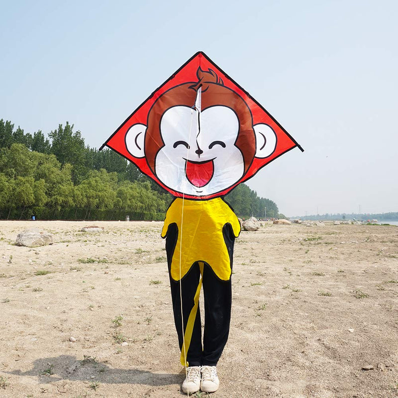 [AUSTRALIA] - Besra Cute Monkey Kite Single Line Easy to Fly Animal Nylon Diamond Kite with Handle & Strings for Kids and Adults 