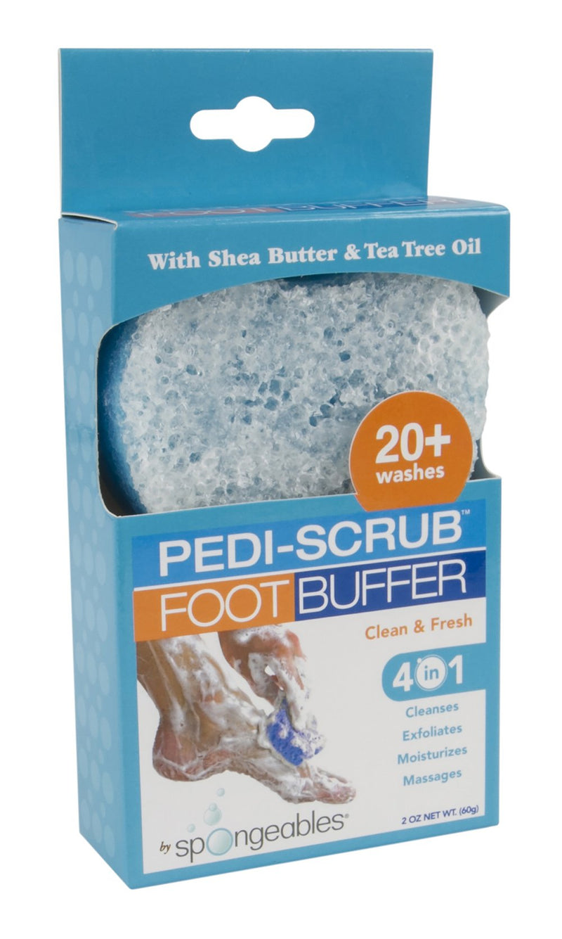 Spongeables Pedi-Scrub Foot Buffer, Clean & Fresh Scent, Contains Shea Butter and Tea Tree Oil, Foot Exfoliating Sponge with Heel Buffer and Pedicure Oil, 20+ Washes, Pack of 3 - BeesActive Australia