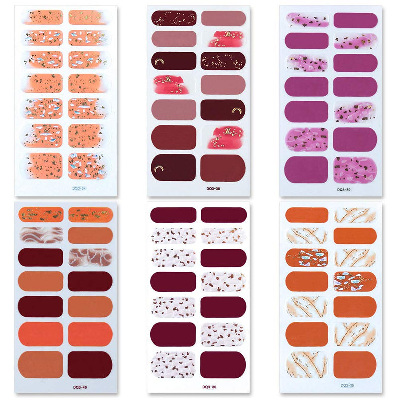 SILPECWEE 6 Sheets Adhesive Gel Nail Polish Stickers Tips and 1Pc Nail File Glitter Nail Art Wraps Decals Strips Set Manicure Decoration NO2 - BeesActive Australia