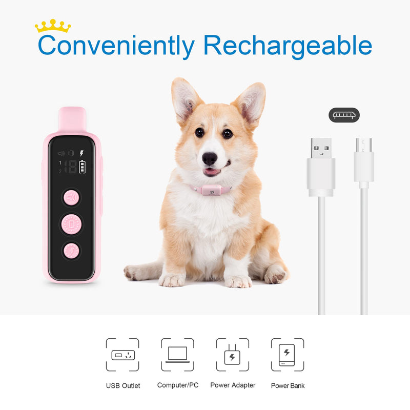 Bousnic Shock Collar for Dogs - Waterproof Rechargeable Dog Electric Training Collar with Remote for Small Medium Large Dogs with Beep, Vibration, Safe Shock Modes (8-120 Lbs) (Pink) - BeesActive Australia