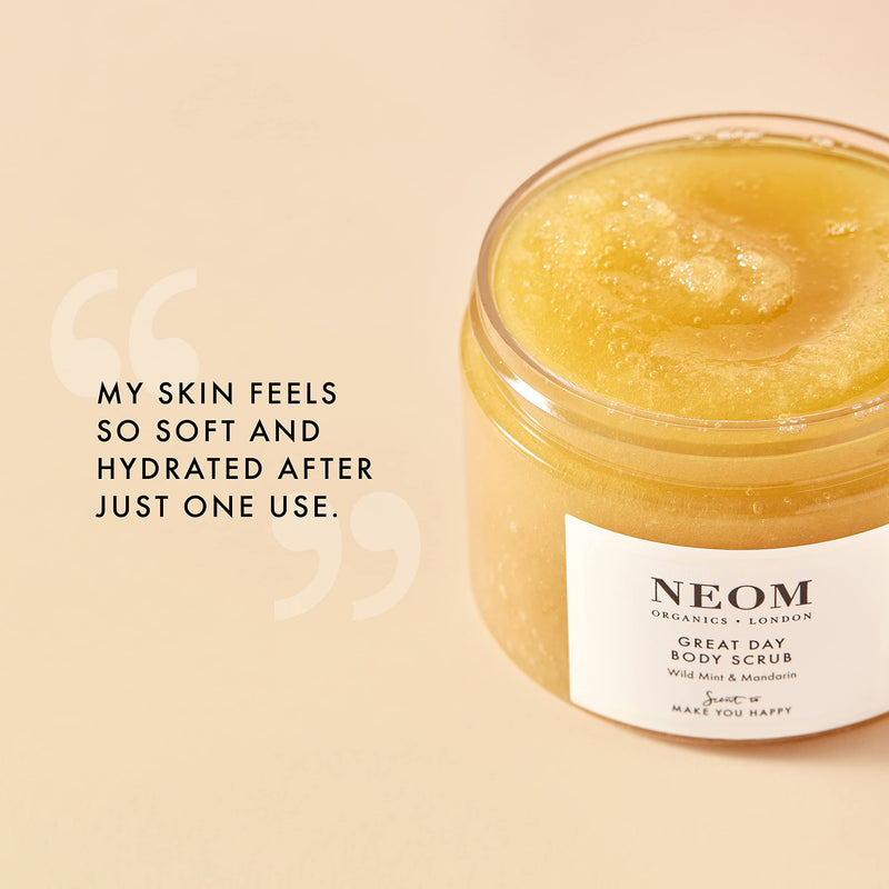 NEOM- Great Day Body Scrub | Luxury Body Scrub with Organic Sugar, Vitamin E & Jojoba Oil | Wild Mint & Mandarin Fragrance | Scent To Make You Happy - BeesActive Australia