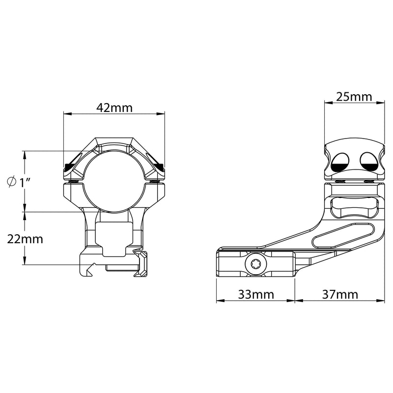 UTG ACCU-SYNCHigh Profile 2PCs Picatinny Rings Matte Black 1" - BeesActive Australia