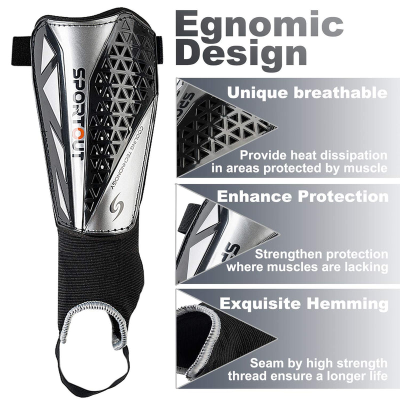 Sportout Kids Youth Adults Soccer Shin Guards with Protective Hard Shell,Offers Comprehensive Protection for Your Kids' Legs. Large Black 2.0 Pro - BeesActive Australia