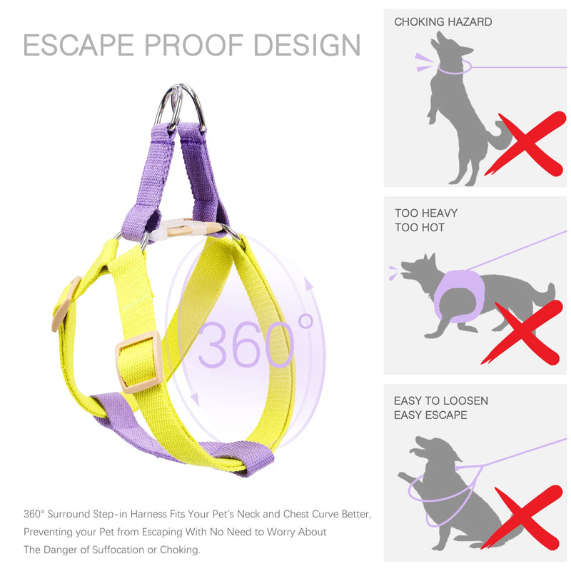 No Pull Dog Harness and Leash Set, Step in Dog Halter Harness with Poop Bag Holder, Adjustable Lightweight Cotton Straps Suitable for Small Medium Large Dogs Outdoor Walking Running Hiking Purple-Yellow S - BeesActive Australia