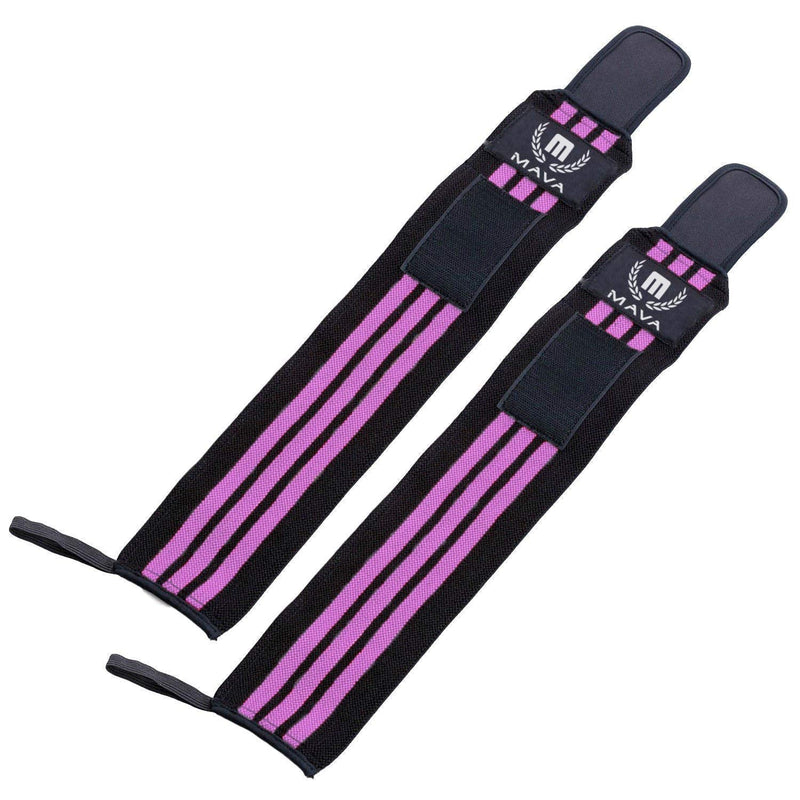 Mava Sports Double-Stitched Support Weightlifting Wrist Wraps for Painless Workouts, Heavy Lifting and Kettlebell, Unisex 14" Black/Pink - BeesActive Australia