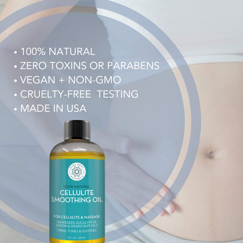 Pure Body Naturals Cellulite Massage Oil, 8 fl oz | 100% Natural Cellulite Oil for Thighs and Butt | Chemical Free Cellulite Oil Massage Treatment for Firming Stomach, Legs, and Arms (Label Varies) - BeesActive Australia