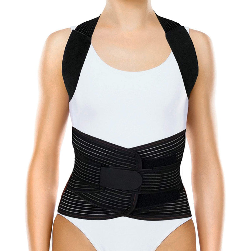 ORTONYX Full Back Support Brace with Removable Dorso-lumbar Pad - Upper and Lower Back Pain Relief, Thoracic Kyphosis, Rounded Shoulders, Posture Correction / L Large (Pack of 1) Black - BeesActive Australia