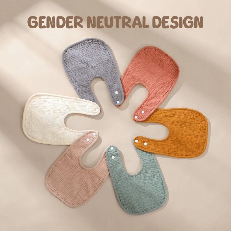 POIKSHARK 6-Pack Muslin Baby Bibs for Unisex Boys Girls, Solid Colors, Soft Cotton Baby Drool Bibs, Drooling and Teething Bibs for Infant, Newborn - BeesActive Australia
