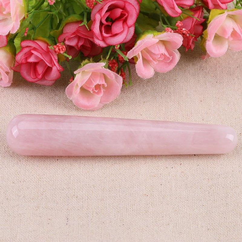FTVOGUE Massage Stone Rose Natural Quartz Crystal Face Massage Wand Stone Smooth Stick Massaging Treatment Tool Pink 110mm(Pink) - BeesActive Australia