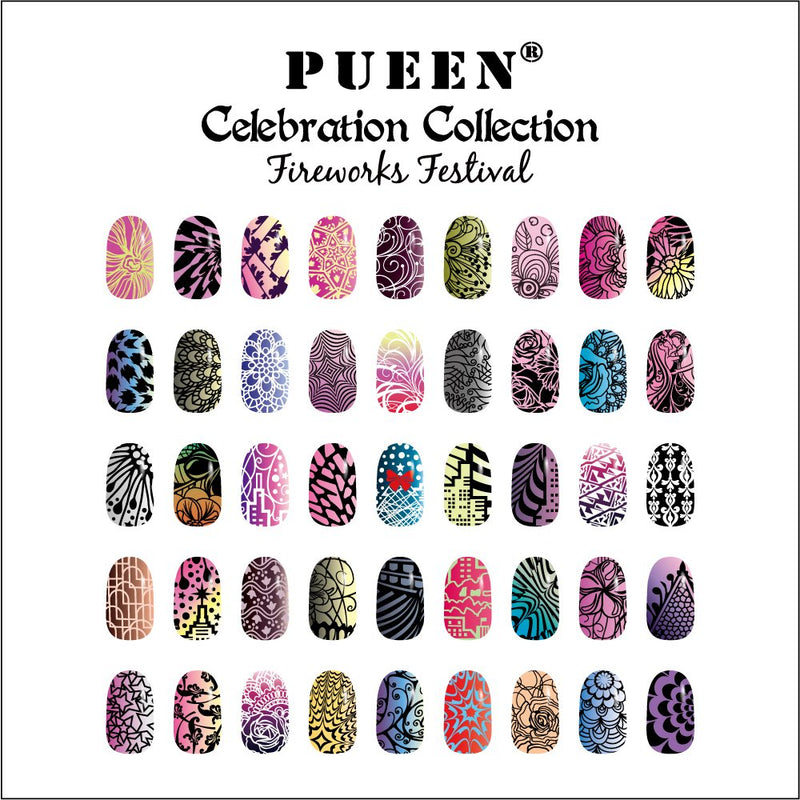 PUEEN Nail Art Stamping Plate Celebration Collection - FIREWORKS FESTIVAL - NEW INVENTION Super Size All You Can Stamp Full Size Stamping Image Plates Manicure DIY (Infinite Images With Your Creativity)-BH000435 - BeesActive Australia