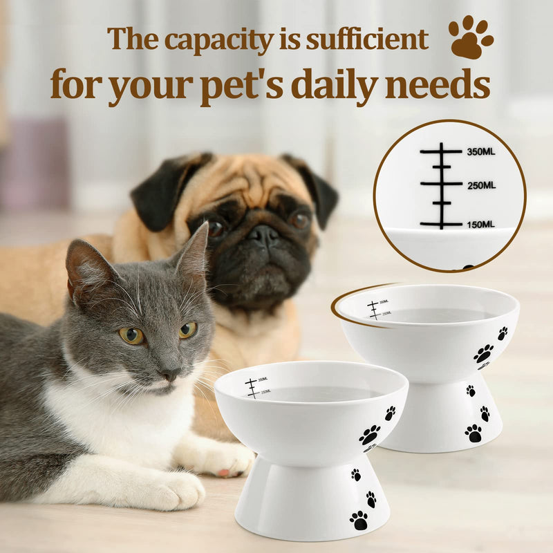Yedio Porcelain Raised Cat Bowls, Cat Food Bowl with Anti Slip Band, Stress Free, Elevated Porcelain Pet Bowl Protect Pet's Spine, Backflow Prevention, Dishwasher Safe, White 15 oz - BeesActive Australia