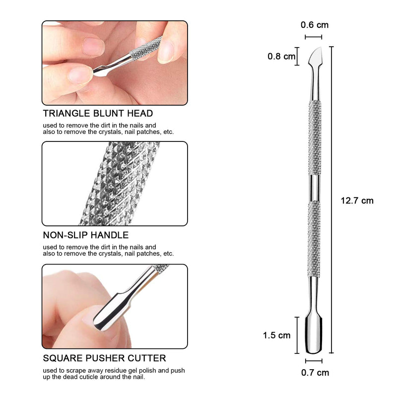 Cuticle Pusher and Cutter - Professional Stainless Steel Dual Head Cuticle Pusher UV Gel Polish Soak Off Remover Tool Nail Art Cuticle Trimmer, Durable Manicure and Pedicure Tool - BeesActive Australia