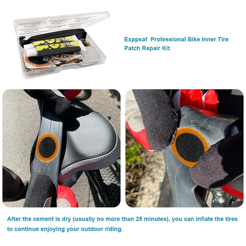 Exppsaf Bike Inner Tire Patch Repair Kit - with 14 PCS Vulcanizing Patches, 6 PCS Pre Glued Patchs, Portable Storage Box, Metal Rasp and Lever - Also for MTB BMX Road Mountain Bicycle Travel - BeesActive Australia