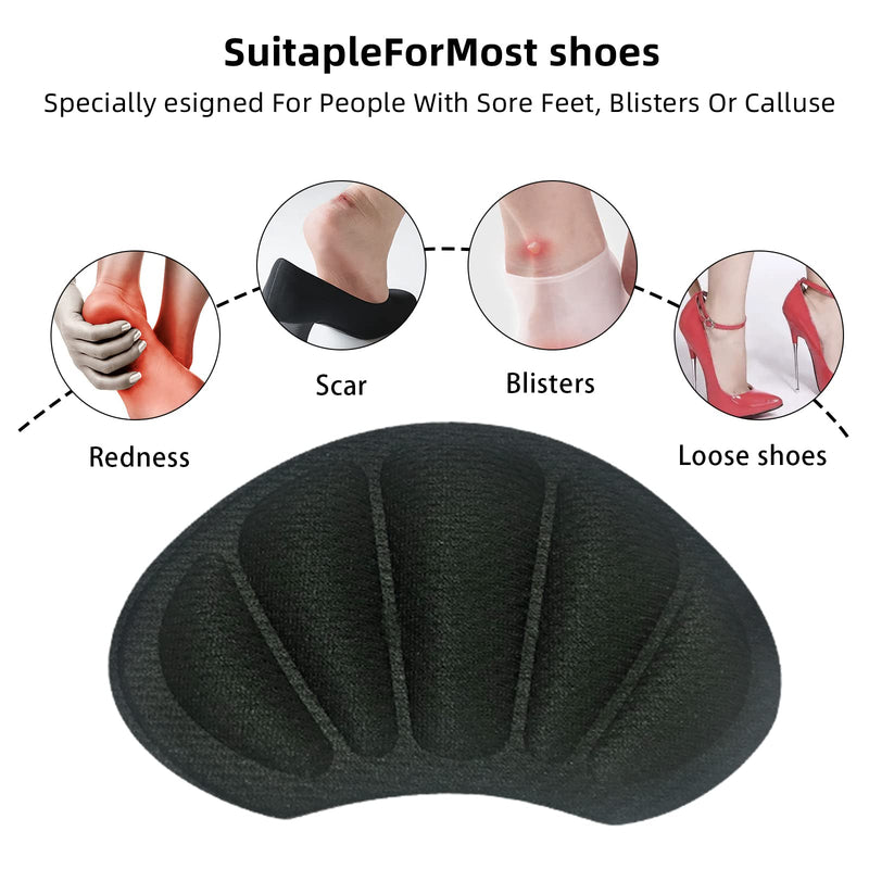 8 Pairs Heel Grips with Strong Sticky Backing,Heel Grips Heel Cushion Pads for Shoes Too Big Anti-Blister Heel Cushion Pads Heel Protectors from Slipping Out and Rubbing for Women and Men (Black) Black - BeesActive Australia
